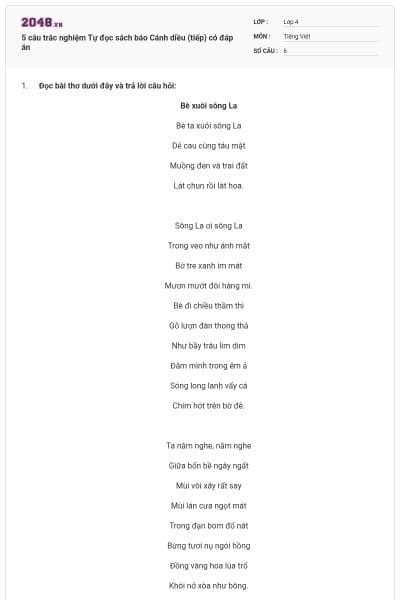 5 câu trắc nghiệm Tự đọc sách báo Cánh diều (tiếp) có đáp án