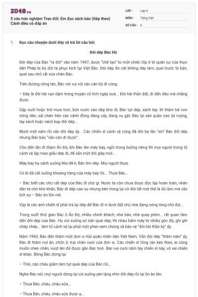 5 câu trắc nghiệm Trao đổi: Em đọc sách báo (tiếp theo) Cánh diều có đáp án