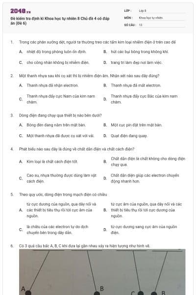 Đề kiểm tra định kì Khoa học tự nhiên 8 Chủ đề 4 có đáp án (Đề 6)