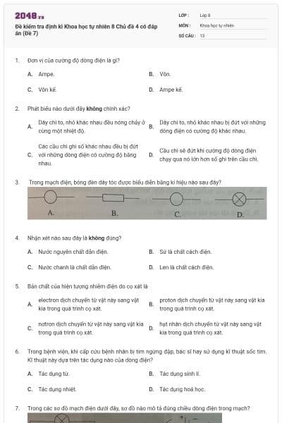 Đề kiểm tra định kì Khoa học tự nhiên 8 Chủ đề 4 có đáp án (Đề 7)