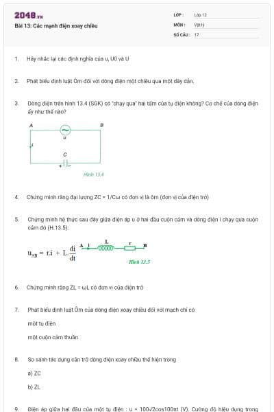 Bài 13: Các mạnh điện xoay chiều