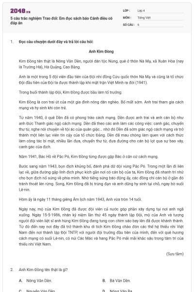 5 câu trắc nghiệm Trao đổi: Em đọc sách báo Cánh diều có đáp án