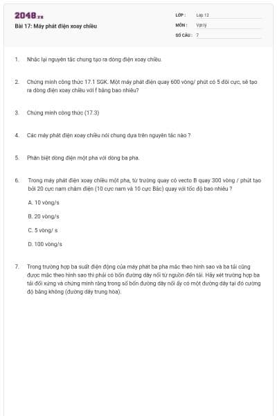Bài 17: Máy phát điện xoay chiều