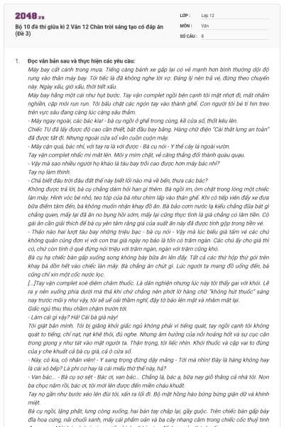 Bộ 10 đề thi giữa kì 2 Văn 12 Chân trời sáng tạo có đáp án (Đề 3)