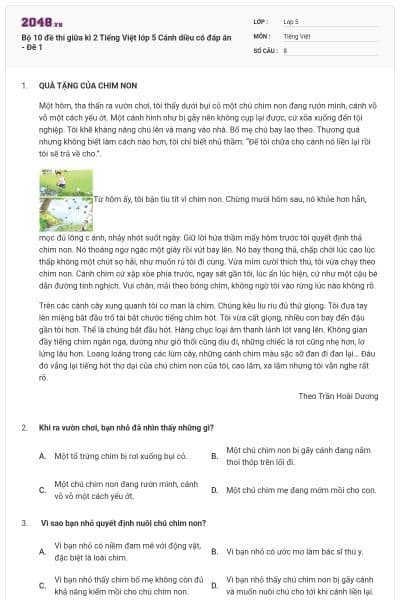 Bộ 10 đề thi giữa kì 2 Tiếng Việt lớp 5 Cánh diều có đáp án - Đê 1