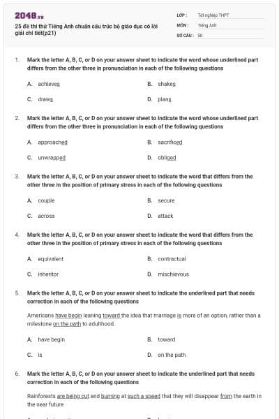 25 đề thi thử Tiếng Anh chuẩn cấu trúc bộ giáo dục có lời giải chi tiết(p21)