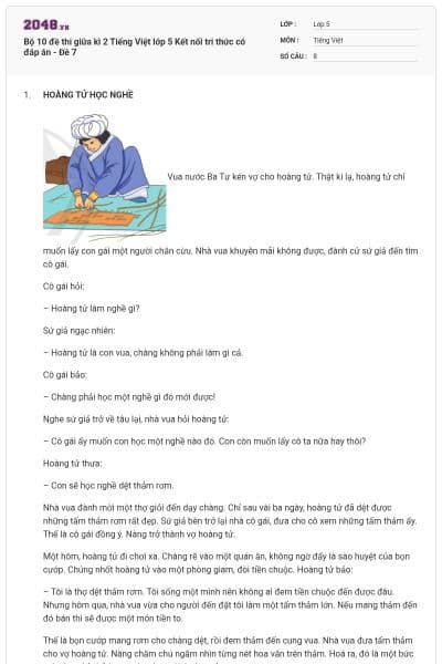 Bộ 10 đề thi giữa kì 2 Tiếng Việt lớp 5 Kết nối tri thức có đáp án - Đề 7