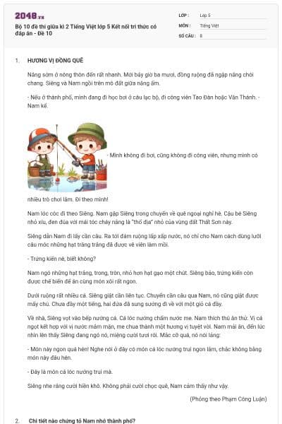 Bộ 10 đề thi giữa kì 2 Tiếng Việt lớp 5 Kết nối tri thức có đáp án - Đề 10