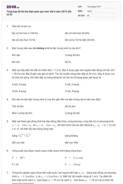 Tổng hợp đề thi thử thpt quốc gia môn Vật lí năm 2019 (đề số 8)