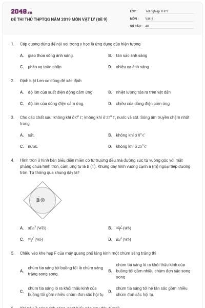 ĐỀ THI THỬ THPTQG NĂM 2019 MÔN VẬT LÝ (ĐỀ 9)