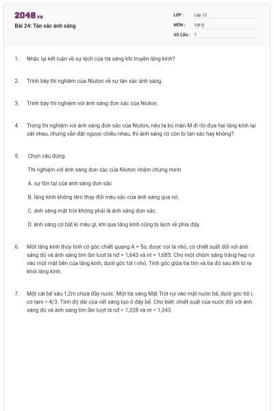 Bài 24: Tán sắc ánh sáng