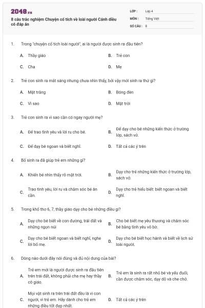 8 câu trắc nghiệm Chuyện cổ tích về loài người Cánh diều có đáp án