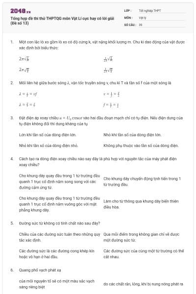Tổng hợp đề thi thử THPTQG môn Vật Lí cực hay có lời giải (Đề số 13)