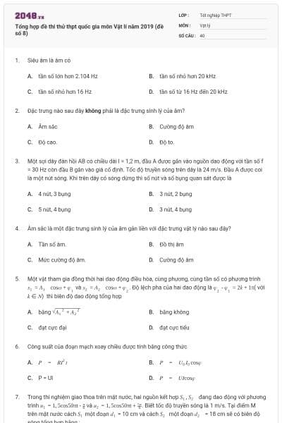 Tổng hợp đề thi thử thpt quốc gia môn Vật lí năm 2019 (đề số 8)