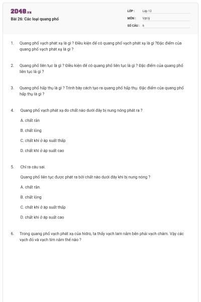 Bài 26: Các loại quang phổ