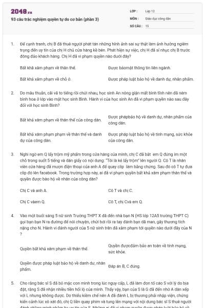 93 câu trắc nghiệm quyền tự do cơ bản (phần 3)