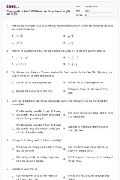 Tổng hợp đề thi thử THPTQG môn Vật Lí cực hay có lời giải (Đề số 13)
