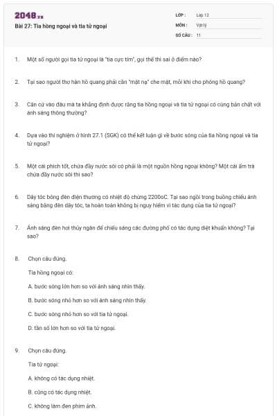 Bài 27: Tia hồng ngoại và tia tử ngoại