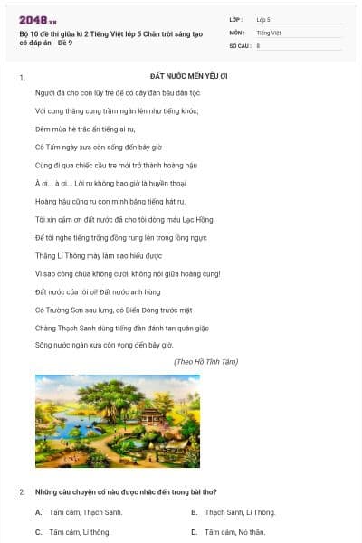 Bộ 10 đề thi giữa kì 2 Tiếng Việt lớp 5 Chân trời sáng tạo có đáp án - Đề 9