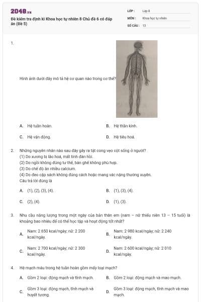 Đề kiểm tra định kì Khoa học tự nhiên 8 Chủ đề 6 có đáp án (Đề 5)