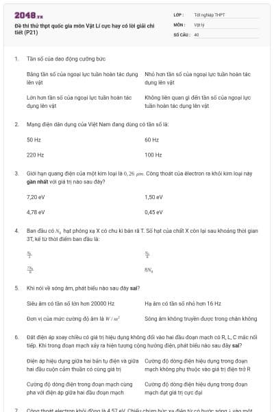 Đề thi thử thpt quốc gia môn Vật Lí cực hay có lời giải chi tiết (P21)