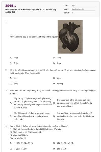 Đề kiểm tra định kì Khoa học tự nhiên 8 Chủ đề 6 có đáp án (Đề 10)