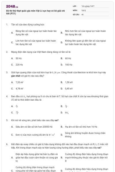 Đề thi thử thpt quốc gia môn Vật Lí cực hay có lời giải chi tiết (P21)
