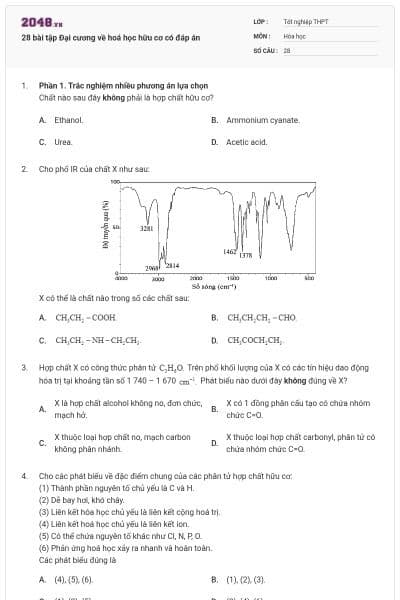 28 bài tập Đại cương về hoá học hữu cơ có đáp án