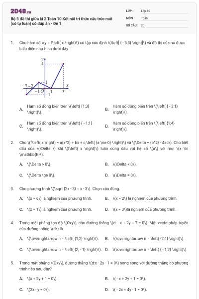 Bộ 5 đề thi giữa kì 2 Toán 10 Kết nối tri thức cấu trúc mới (có tự luận) có đáp án - Đề 1