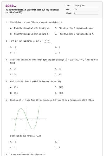 30 đề thi thử thpt năm 2020 môn Toán cực hay có lời giải chi tiết (đề số 19)