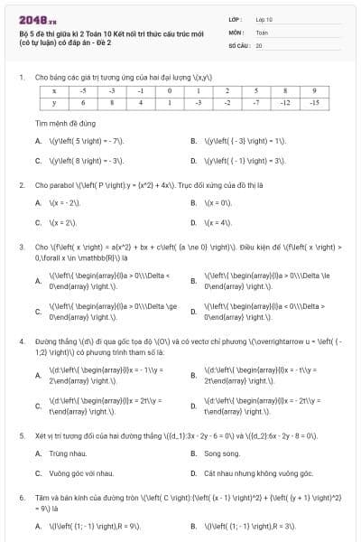 Bộ 5 đề thi giữa kì 2 Toán 10 Kết nối tri thức cấu trúc mới (có tự luận) có đáp án - Đề 2
