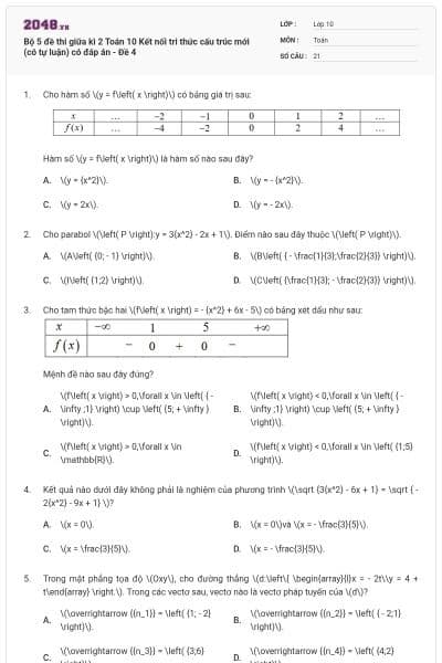 Bộ 5 đề thi giữa kì 2 Toán 10 Kết nối tri thức cấu trúc mới (có tự luận) có đáp án - Đề 4