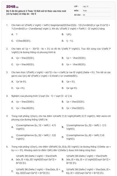 Bộ 5 đề thi giữa kì 2 Toán 10 Kết nối tri thức cấu trúc mới (có tự luận) có đáp án - Đề 5