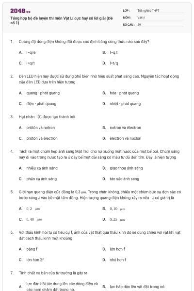 Tổng hợp bộ đề luyện thi môn Vật Lí cực hay có lời giải (Đề số 1)