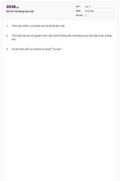 Bài 26: Hệ thống làm mát