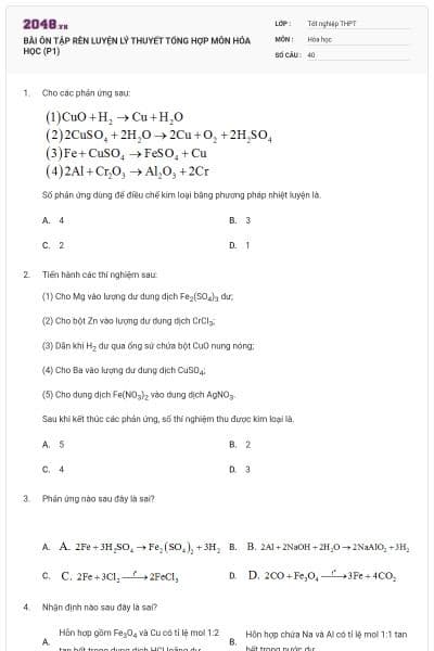 BÀI ÔN TẬP RÈN LUYỆN LÝ THUYẾT TỔNG HỢP MÔN HÓA HỌC (P1)