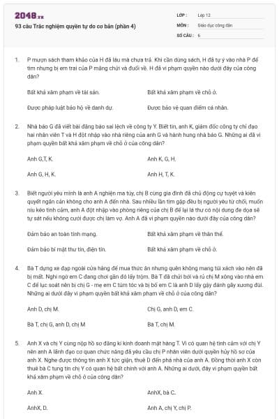 93 câu Trắc nghiệm quyền tự do cơ bản (phần 4)