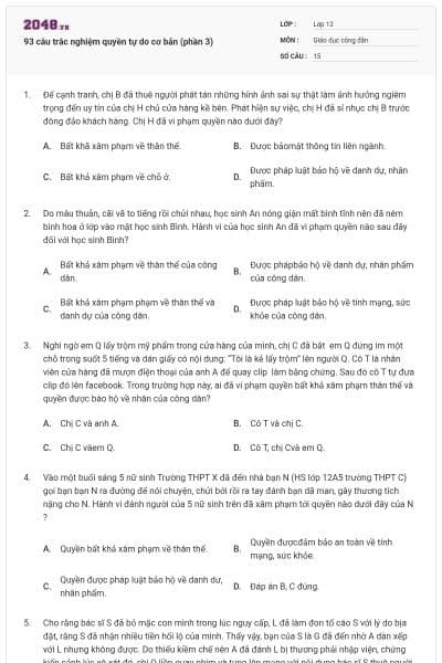 93 câu trắc nghiệm quyền tự do cơ bản (phần 3)