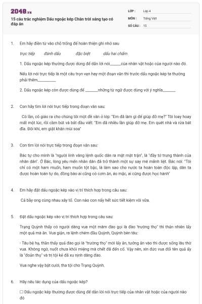 15 câu trắc nghiệm Dấu ngoặc kép Chân trời sáng tạo có đáp án