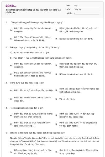 8 câu trắc nghiệm Luyện tập về dấu câu Chân trời sáng tạo có đáp án