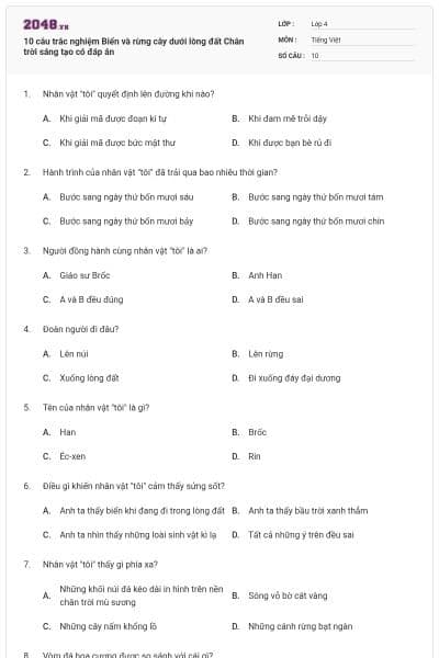 10 câu trắc nghiệm Biển và rừng cây dưới lòng đất Chân trời sáng tạo có đáp án