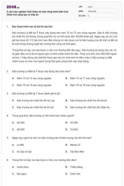 5 câu trắc nghiệm Giới thiệu về một công trình kiến trúc Chân trời sáng tạo có đáp án