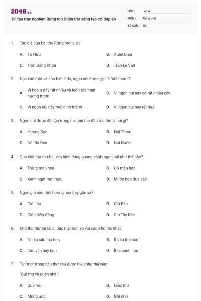 10 câu trắc nghiệm Rừng mơ Chân trời sáng tạo có đáp án