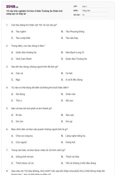 10 câu trắc nghiệm Cá heo ở biển Trường Sa Chân trời sáng tạo có đáp án