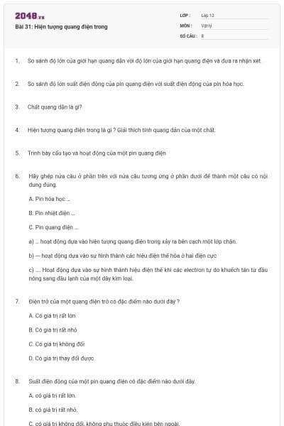 Bài 31: Hiện tượng quang điện trong