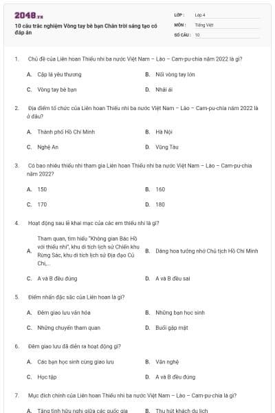 10 câu trắc nghiệm Vòng tay bè bạn Chân trời sáng tạo có đáp án