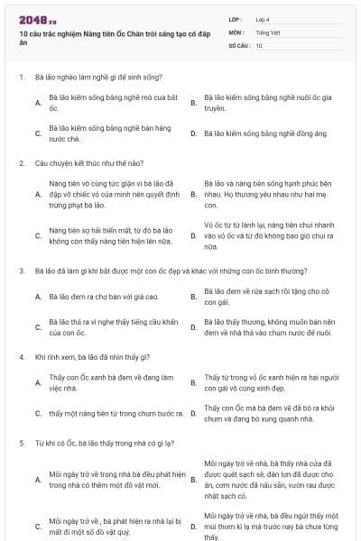 10 câu trắc nghiệm Nàng tiên Ốc Chân trời sáng tạo có đáp án