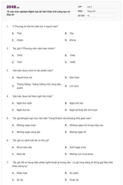 10 câu trắc nghiệm Nghe hạt dẻ hát Chân trời sáng tạo có đáp án