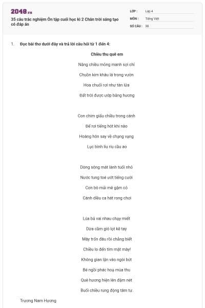 35 câu trắc nghiệm Ôn tập cuối học kì 2 Chân trời sáng tạo có đáp án