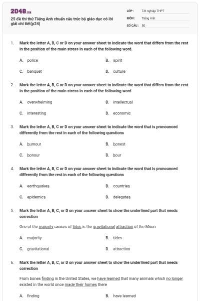 25 đề thi thử Tiếng Anh chuẩn cấu trúc bộ giáo dục có lời giải chi tiết(p24)
